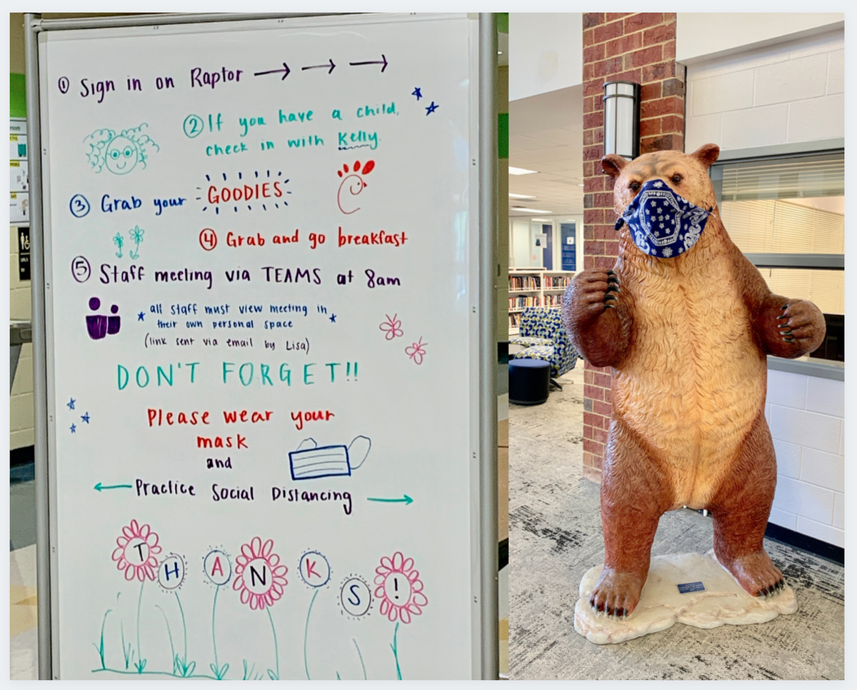 FultonZone7's tweet photo. Things I saw in our schools today... excellent hygiene practices everywhere I turned. Even the Cambridge Bear had on his mask 😷🐻 Let's keep it up!
@FultonCoSchools #MaskupFCS https://t.co/JkSguY1JL9