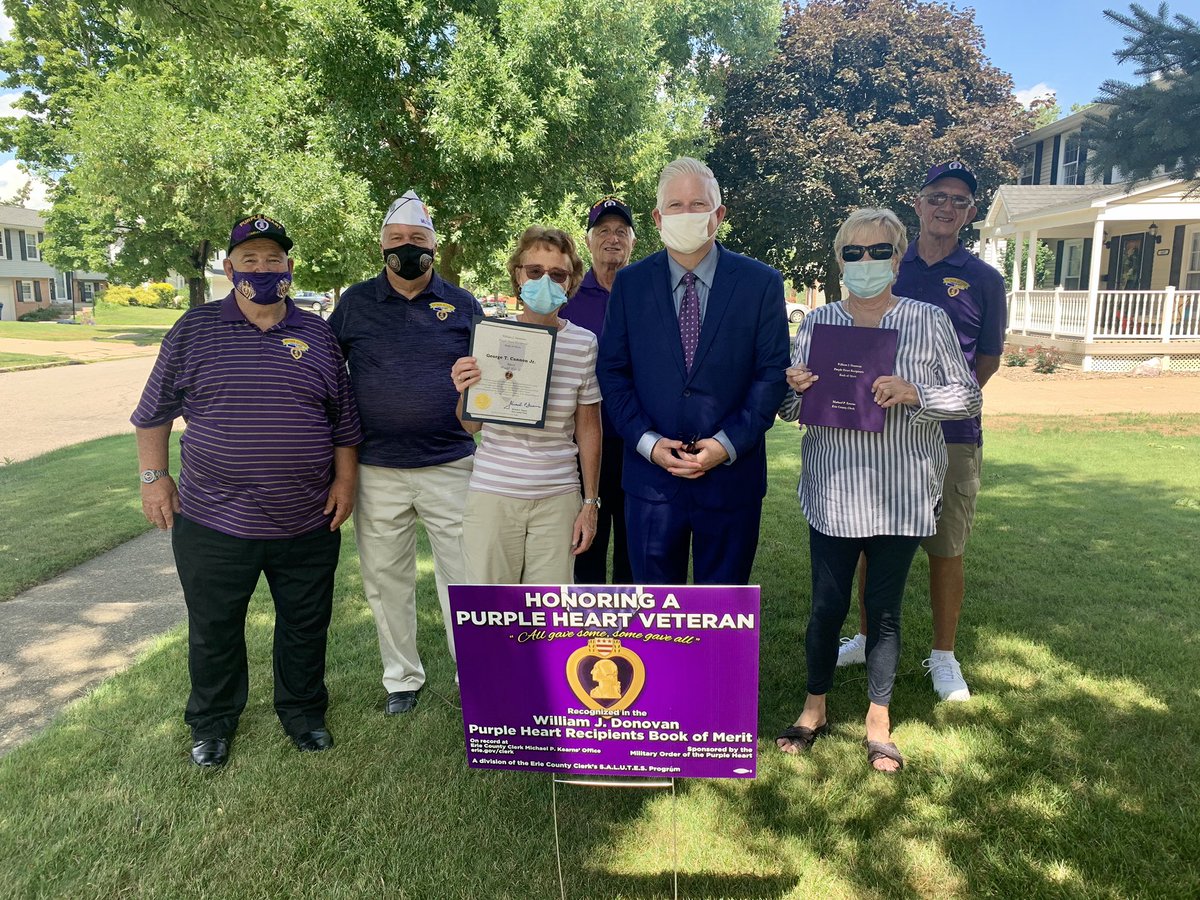ErieCountyClerk's tweet photo. Just one day before his 23rd Birthday, George T. Cannon, Jr. was wounded in action during the Battle of Po Valley. He was a WWII Army #PurpleHeart #Veteran. I was honored to show his daughters his name now listed in the Book of Merit. #PurpleHeartWeek https://t.co/tTZS6ZeTMQ