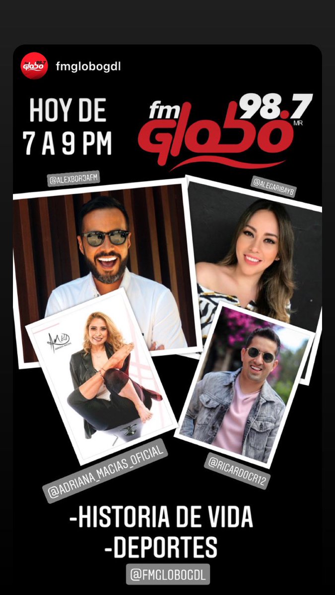 AlexBorjaFm's tweet photo. De 7 a 9 pm en @fmglobogdl #teespero #tucompañía https://t.co/DdHit3JstV