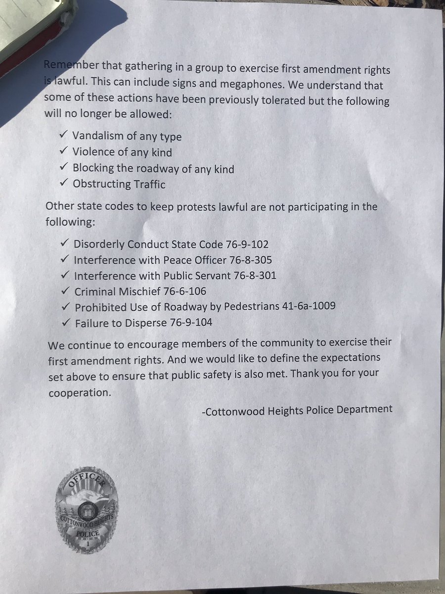 Cottonwood Heights officers passing this out now