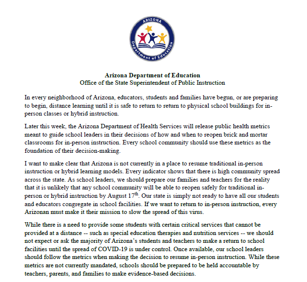 Supt_Hoffman's tweet photo. My statement regarding upcoming public health metrics and reopening school facilities: https://t.co/wLJ55iGm8P