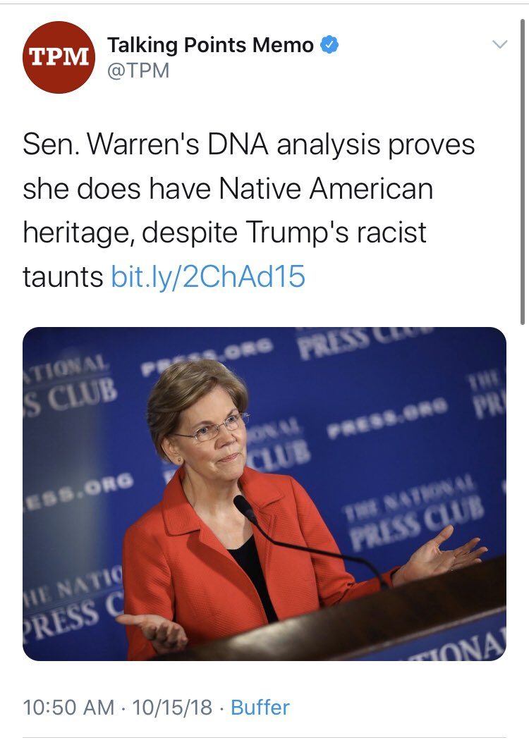  @johntpm called me a “comical spud” earlier today. It’s a good insult, I’ll grant him, but it is a little rich coming from someone whose outlet said that an analysis finding someone is 1/1024th Native American “proves she does have Native American heritage” IMO.  @TPM