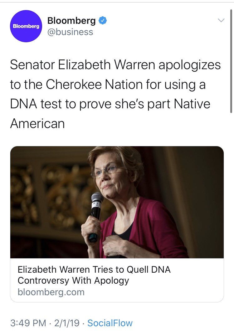 And the apology tour was well-covered too. Somehow the cognitive dissonance of covering her apology while still mentioning that she used “a DNA test to prove she’s part Native American” didn’t tear apart the galaxy or at least  @LATimes. Or  @business, who used all the same words.