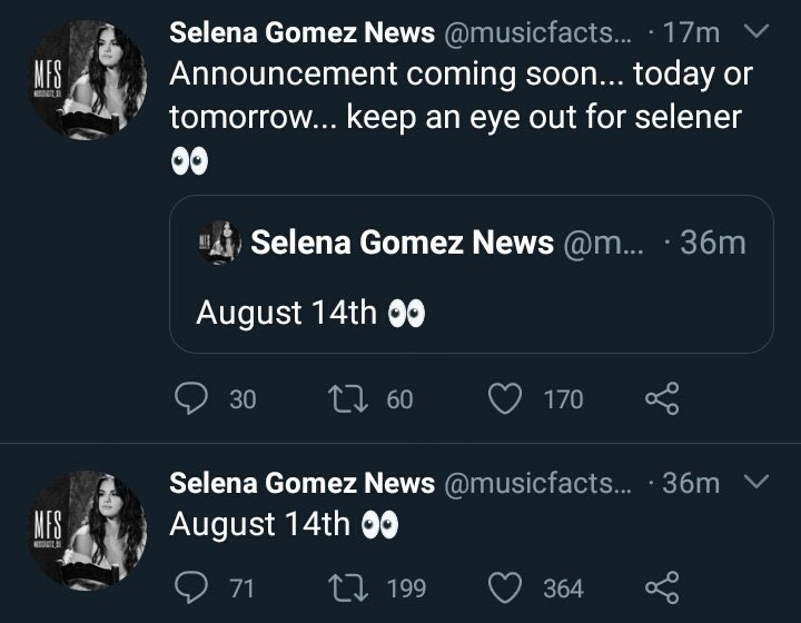 UPDATE: A date has officially been released. The Selena source was at least right in saying there will be an announcement yesterday/today. It is possible then that the mystery reveal won’t be until the 14th.