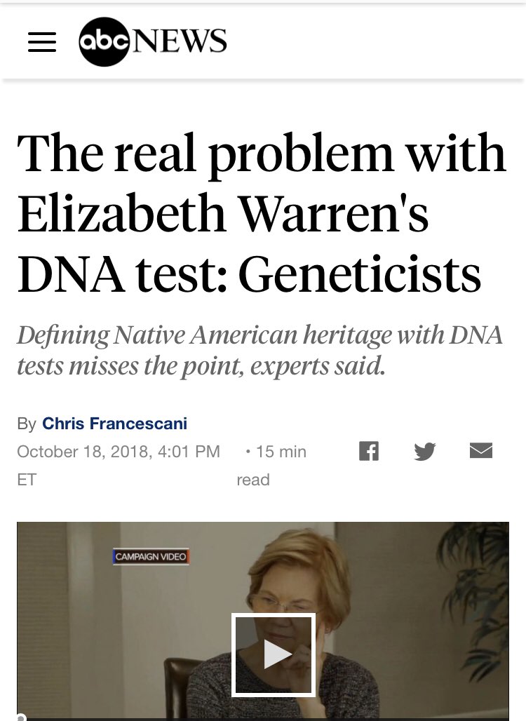 And for some,  @ewarren’s willful cultural appropriation wasn’t the real story. For  @abc, it wasn’t Warren who was the problem, but those pesky geneticists.