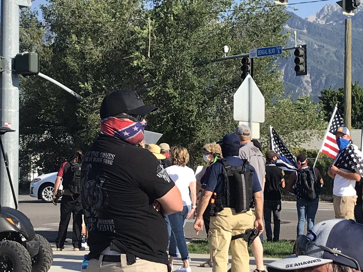 The guy with the confederate flag face mask. Most of the Utah Citizens’ Alarm guys are refusing to speak with me.