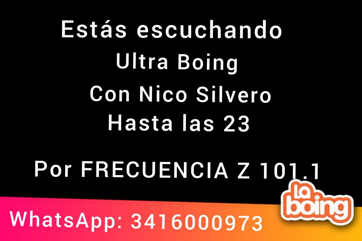 FrecuenciaZ's tweet photo. Termina el lunes de la mejor manera con @NicoSilvero1 y el #Ultraboing hasta las 23hs
Escribile o enviale tu audio al 3416000973 y contale que lo escuchas desde Esquina! https://t.co/Svi6dwhktT