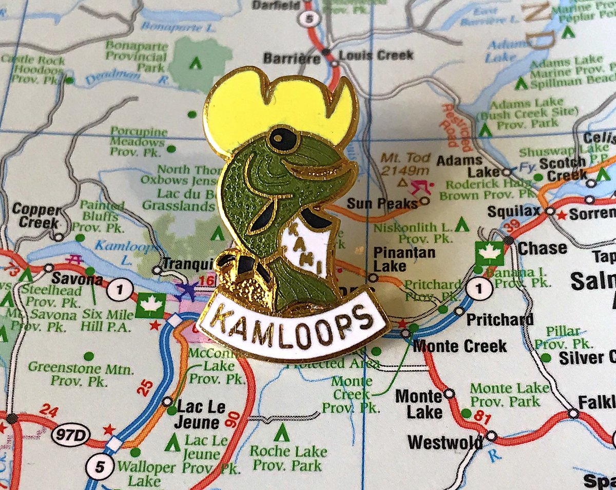 8. KAMLOOPS- It's Kami time!- He's the town mascot: a fish, who packs heat, and wears a cowboy hat, if you don't understand why that's not awesome, I can't help you- Alternative pin has big energy, but is no Kami