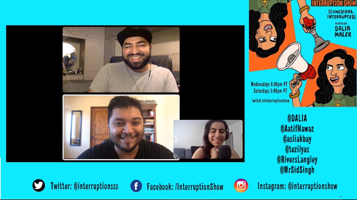 Fantastic Interruption Show with <a href="/DALIA/">DALIA MALEK ☥</a> &amp; rotating co-host <a href="/AatifNawaz/">Aatif Nawaz</a> interrupting <a href="/asliakbay/">𝚊𝚜𝚕𝚒 𝚊𝚔𝚋𝚊𝚢</a> <a href="/tezilyas/">Tez</a> <a href="/RiversLangley/">Rivers Langley</a> &amp; <a href="/MrSidSingh/">Sid Singh Is Funny</a> 🛎 

Next show will livestream on <a href="/Twitch/">Twitch</a> on Wednesday August 5 at 6pm PT

twitch.tv/interruptionsh…
