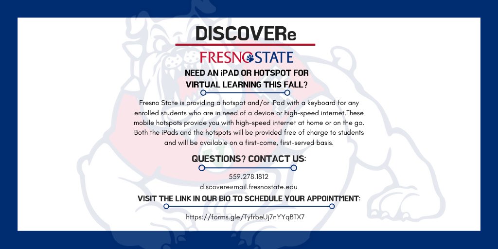 🚨IMPORTANT MESSAGE REGARDING DEVICES FOR THE FALL SEMESTER🚨

Visit the link below to schedule an appointment:
forms.gle/TyfrbeUj7nYYqB…

#FSDISCOVERe