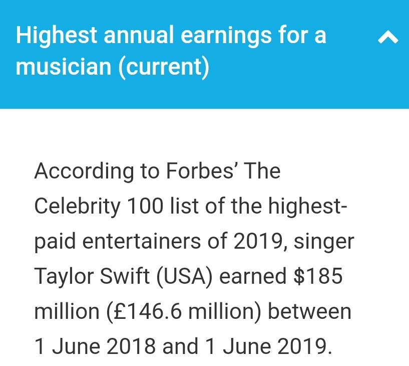 Highest annual earnings for a musician (current)