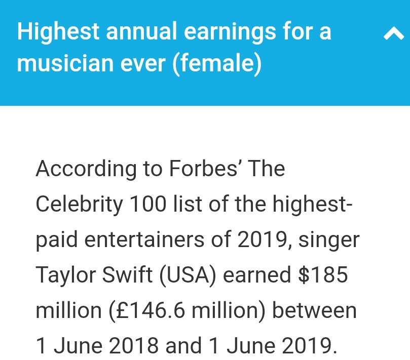 Highest annual earnings for a musician ever (female)