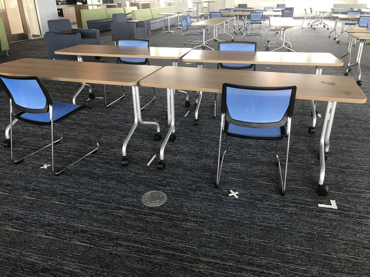 Something else that helped was our incredible Campus Rec team pre-set all tables and chairs at the appropriate distance and then put tape down to confirm where they should remain. Great visual reminder AND a small piece of mind that at least they were distanced properly.