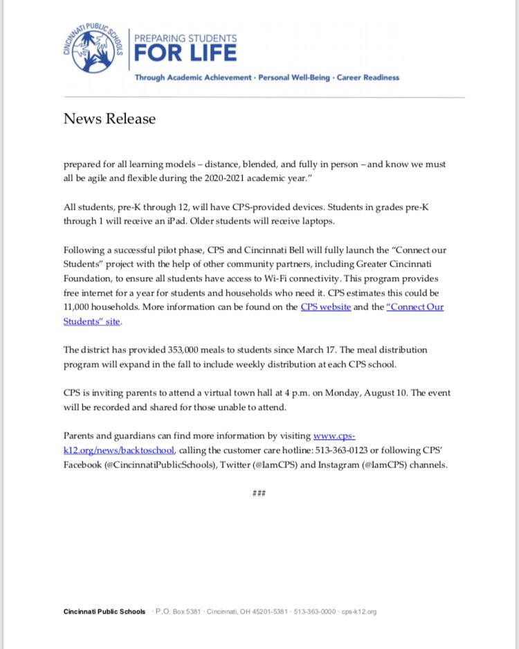 Jatara Mcgee Wlwt On Twitter Official Cincinnati Public Schools To Begin 2020 2021 School Year With Distance Learning Wlwt