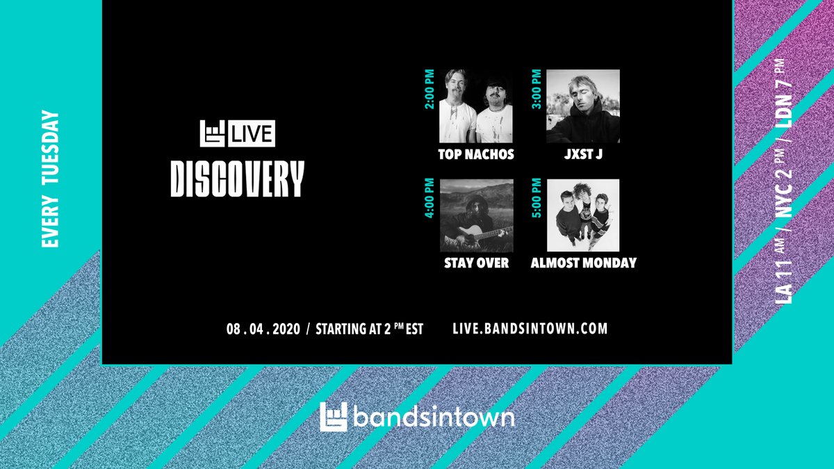 Bandsintown Live: Discovery - coming to a screen near you tomorrow with <a href="/topnachosny/">🧀𝕋𝕆ℙ 𝕟𝕒𝕔𝕙𝕠𝕤🧀</a>, @j_x_s_t_j, <a href="/StayOverPlease/">fr</a>, and <a href="/ALMOSTMONDAYY/">almost monday</a> ✨ 11am PST/2pm EST

Turn your speakers up!
live.bandsintown.com