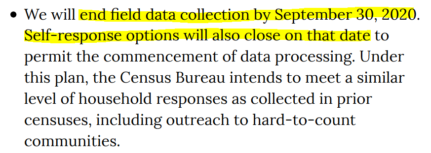 2. Here is the key section of the statement from Census Bureau Director Steven Dillingham confirming Sept. 30 as the new end date for all  #2020Census counting efforts (full statement here: https://www.census.gov/newsroom/press-releases/2020/delivering-complete-accurate-count.html):