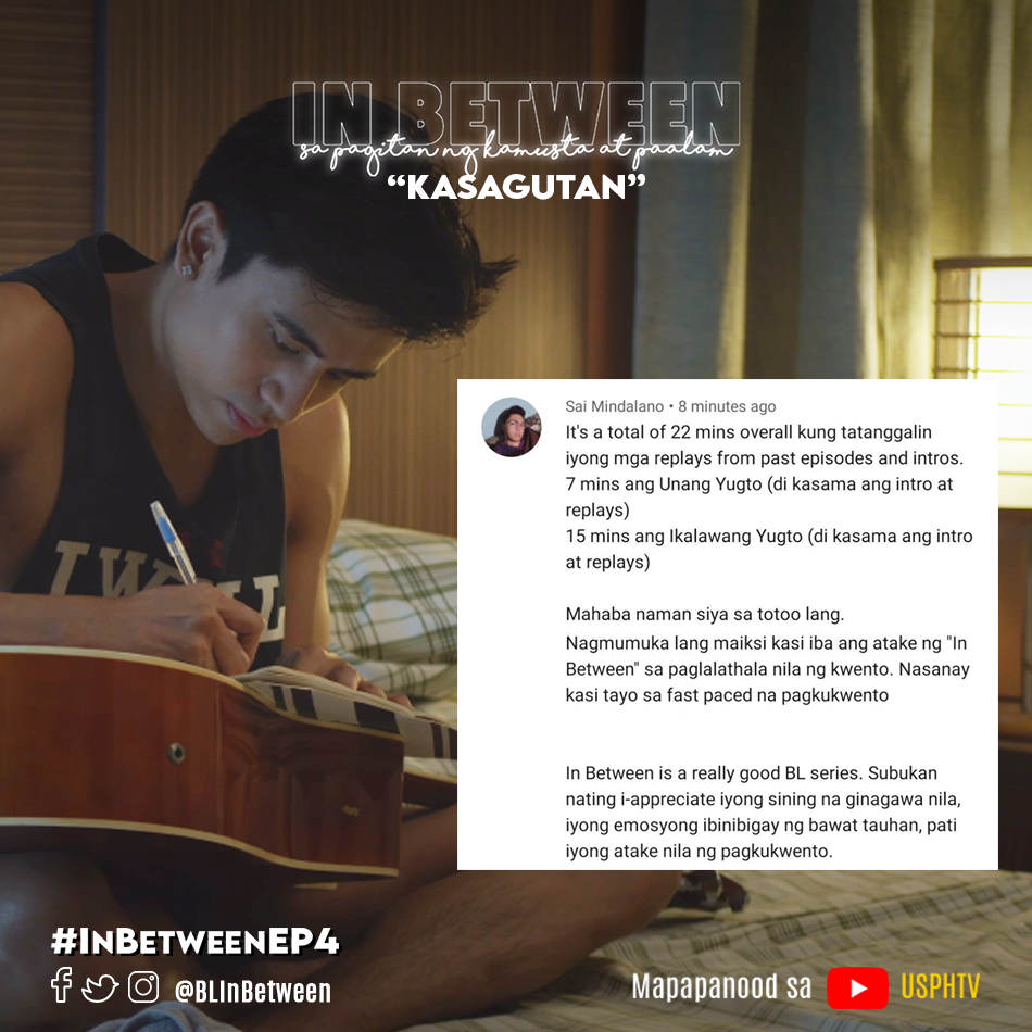 BLinbetween's tweet photo. Still reading your comments, BBs, and puno pa rin ng saya ang mga puso namin dahil sa magandang reception niyo ng In Between!
Watch #InBetweenEP4 exclusively on the @usphtv YouTube channel!
Part 1: https://t.co/cvQtBSup3w
Part 2: https://t.co/CC34rlbdN4 https://t.co/7wC0CpMYKV