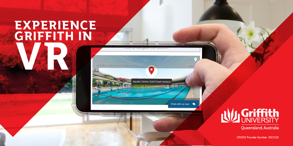 You can now explore <a href="/Griffith_Uni/">Griffith University</a> from the comfort of your home with our virtual reality tour! Discover some of the spaces that Griffith has to offer; from the clinical to the creative and look around in 360°. Visit the website here: griffith.edu.au/international/…