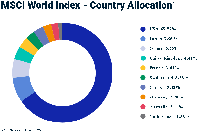 The ETF invests in 23 different countries. This means your investment is spread all across the globe giving you geographical and currency diversification.