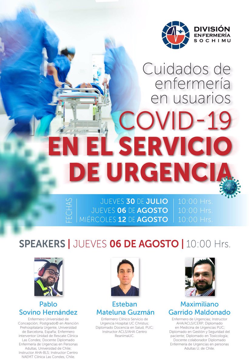 La División de Enfermería de la <a href="/sochimu/">SOCHIMU</a> te invita al 2do ciclo de charlas; “Cuidados de Enfermería en Usuarios COVID-19" Te esperamos este  jueves 06/08, desde las 10 hrs. No olvides que es abierta y gratuita. Escríbenos a enfermeria@sochimu.cl y te enviáremos el link de acceso