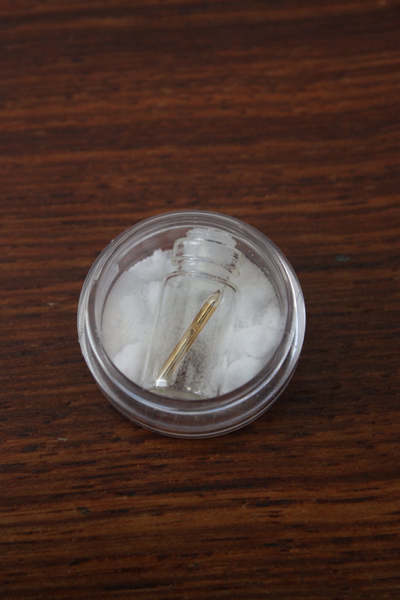 Potassium  #elementphotos. Potassium and moisture are not friends, so the best way to store it is in argon-filled ampoules. Storage under oil is more convenient but less successful at keeping it pristine (Pic 3). The white powder is KCl.