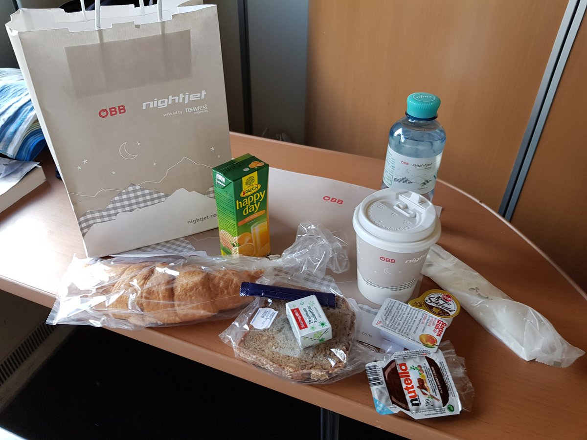 Buongiorno Italia! A smooth ride, comfy accomodation and no border checks made for a lovely journey. The famous  @unsereOEBB Nightjet breakfast was scaled down - understandably given current restrictions. In all, it was a pleasure - but I have not yet reached my destination!