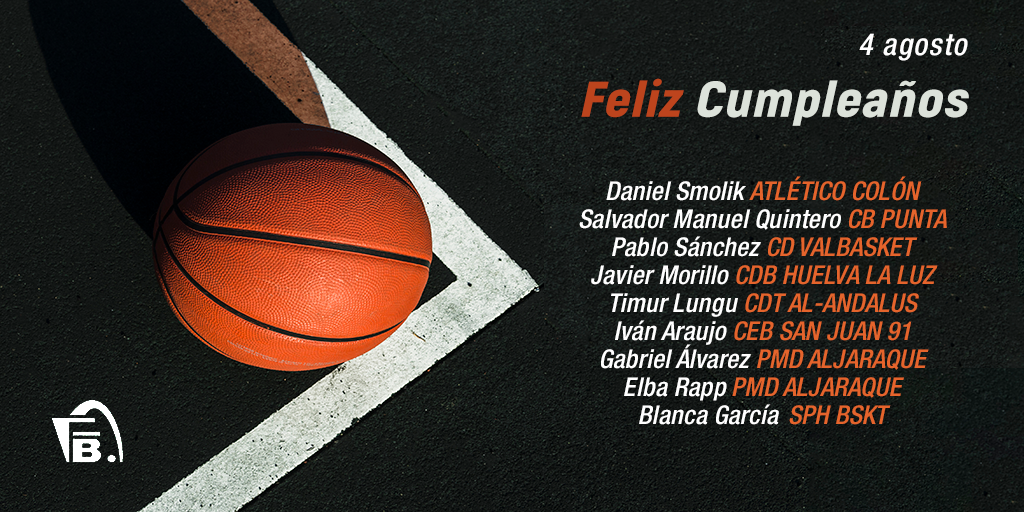 fabhuelva's tweet photo. 🏀#CumplesFAB 🎂
A todos los ⛹️‍federados⛹️‍♀️ de Huelva que hoy, 4 de agosto, cumplen años:
¡¡Os deseamos MUCHAS FELICIDADES y que paséis un muy feliz día‼️ https://t.co/V045ht7a6O