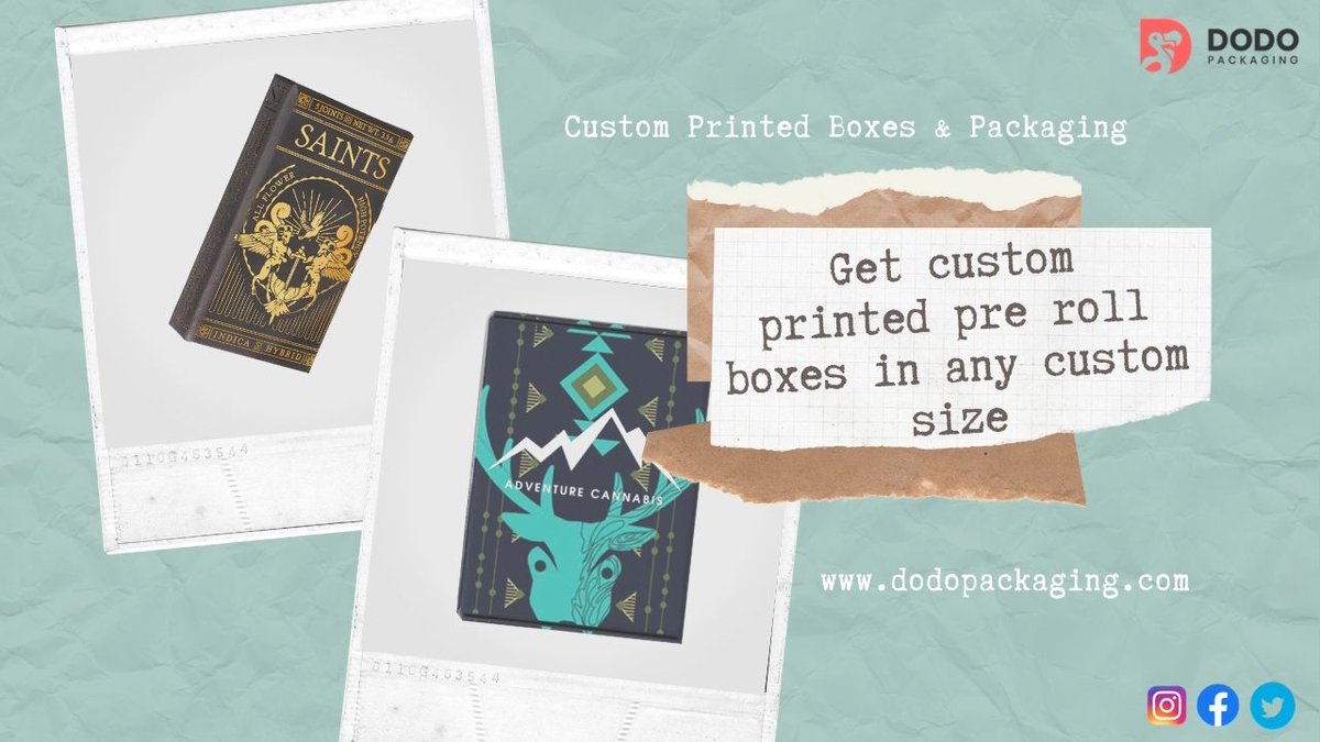 AlfieAl17023646's tweet image. Custom Printed Pre Roll Boxes Packaging Wholesale is in any shape or size along with Brand name and Logo printed on pre roll Boxes.
bit.ly/39VIAOt
#CustomPrerollBoxes
#CustomPrintedPrerollBoxes
#PrerollBoxesWholesale
#BlankPrerollBoxes
#PrerollBoxPackaging