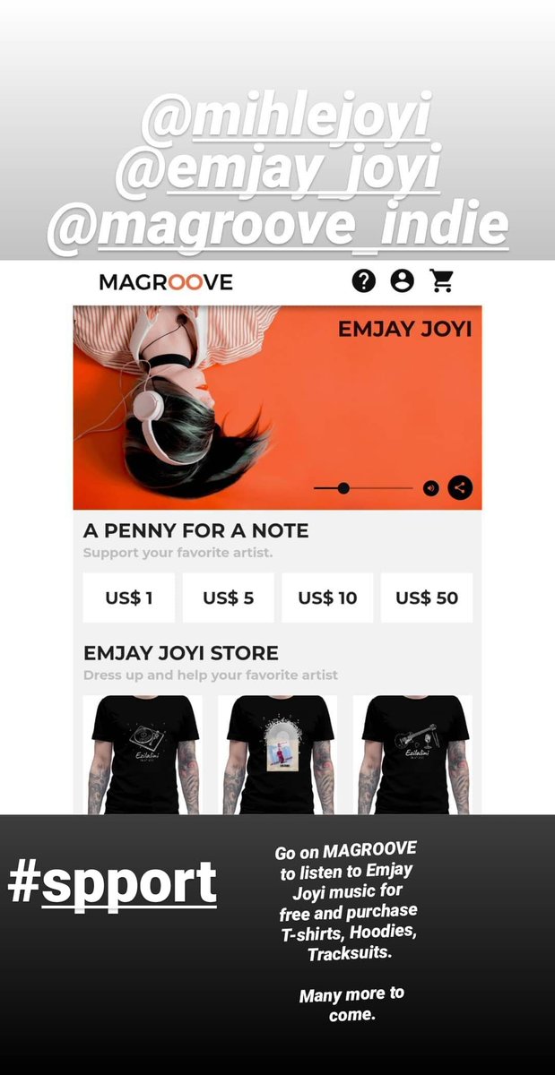 @magrooveapp please go listen to my music for free of charge and please purchase T-shirts, hoodies or tracksuits. #emjayjoyi.