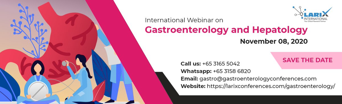 Alexia2Roy's tweet photo. #Gastroenterology 2020
#WEBINAR
#November_8_2020

We would like to extend the invitation to all the Gastroenterology and Hepatology research professionals to participate as a Speaker/Delegate in our upcoming #WEBINAR 
Click here: https://t.co/VhBprSPgYr https://t.co/KfuDZXTUc1