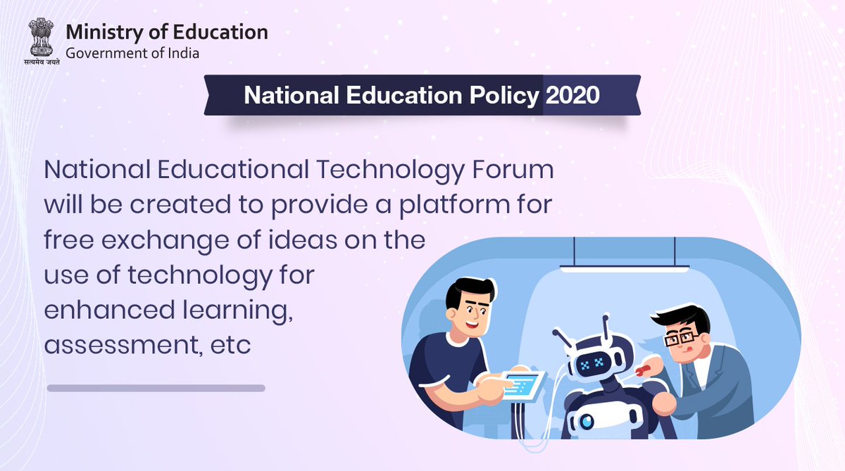 EduMinOfIndia's tweet photo. #NEP2020
NETF will ensure appropriate integration of #technology into all levels of education, resulting in:
👉Improved classroom processes.
👉Enhanced educational access for disadvantaged groups.
👉Streamlined educational planning, administration &amp; management &amp; much more! https://t.co/pgNeCPzGR1