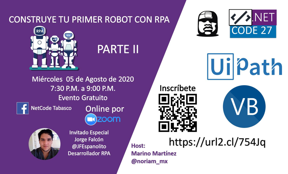 netcode27's tweet photo. Ya está la segunda parte del evento de #RPA con @JFEspanolito  para que se vaya inscribiendo. Nos vemos el miércoles #netcode27 https://t.co/w28hmS6A0b