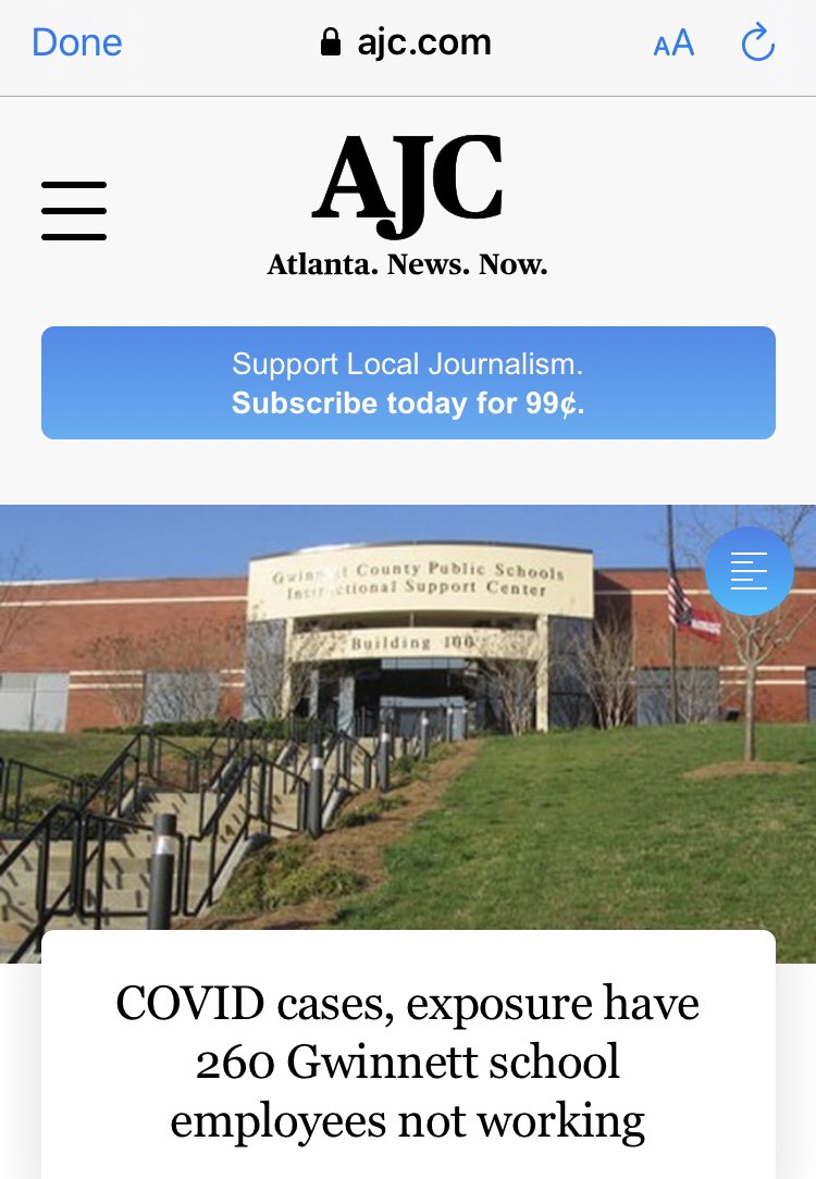 Twitter headlines a story that 260 employees at Georgia’s largest school district are off due to testing positive for Covid or being exposed to it.Schools there did not open yet. They had planning meetings 5 days ago. 260 Exemptions were given the next day.cc  @kateefeldman