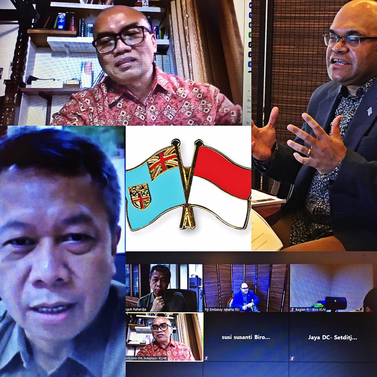 FijiJakarta's tweet photo. Mission had a virtual discussion with the Ministry of Forestry of Indonesia on possible Climate Adaptation MOU between #Fiji #Indonesia Bamboo Training and Wood carving traning considered for 2021. https://t.co/ik6HFxvldH