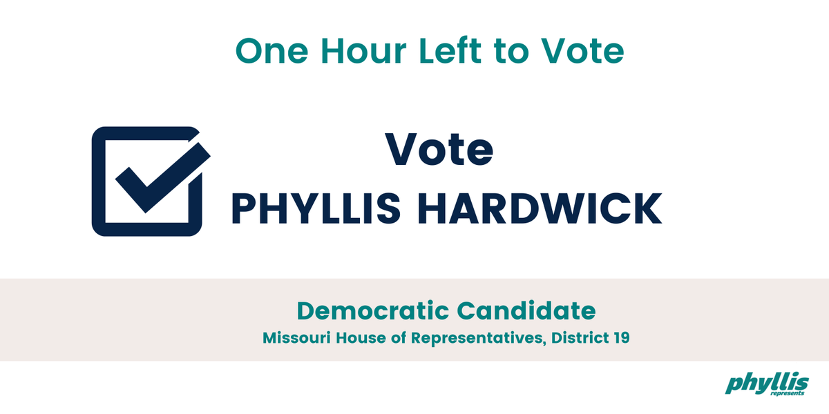 PhyllisForMO's tweet photo. Protect your vote! There is one hour left until the polls so save this number 866-OUR-VOTE (866-687-8683) and call them if you have any issues at your polling location. The @866OURVOTE has support in Arabic, Spanish, and Asian languages. https://t.co/axAKhDT0ph