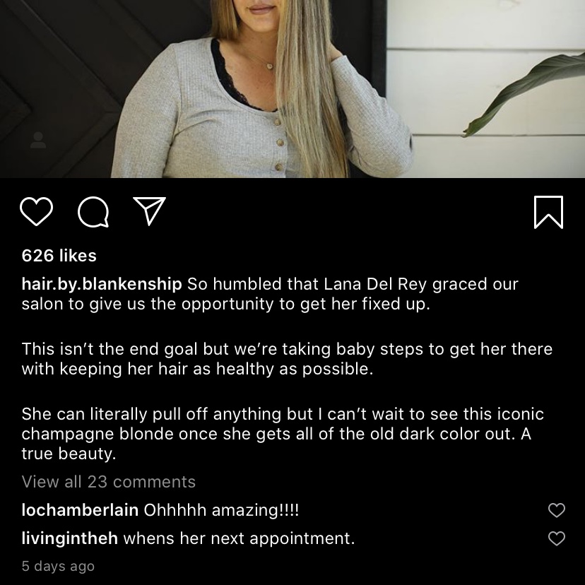 The hair salon made a post talking about how this was not her goal color but they were taking it slow because of the previous color to get a champagne blonde