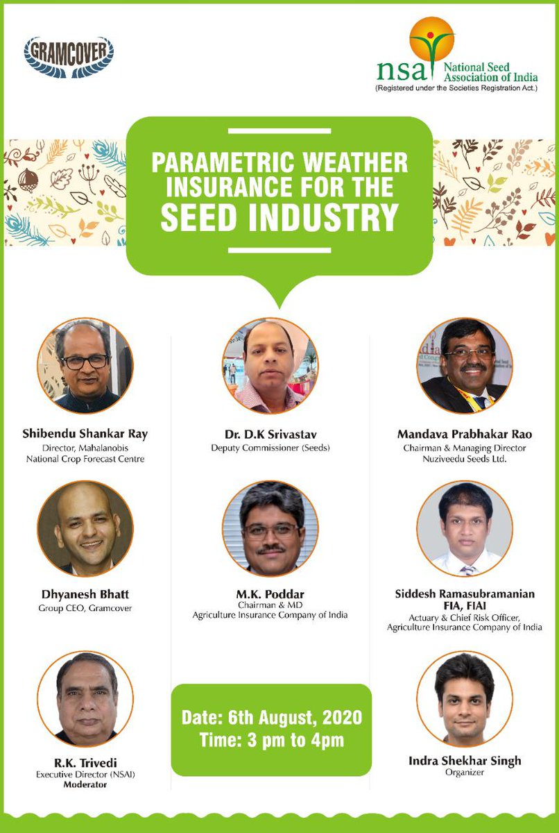 Dhyanesh Bhatt (@dhyaneshtweets) on Twitter photo Looking forward to discussing parametric insurance solutions for the seed industry on 6th August . Register here
nsai-india.webex.com/nsai-india/ons…
 <a href="/GramCover/">GramCover</a> <a href="/NSAIndia/">NSAI</a> <a href="/mncfcdac/">MNCFC</a> Looking forward to discussing parametric insurance solutions for the seed industry on 6th August . Register here
nsai-india.webex.com/nsai-india/ons…
 <a href="/GramCover/">GramCover</a> <a href="/NSAIndia/">NSAI</a> <a href="/mncfcdac/">MNCFC</a>