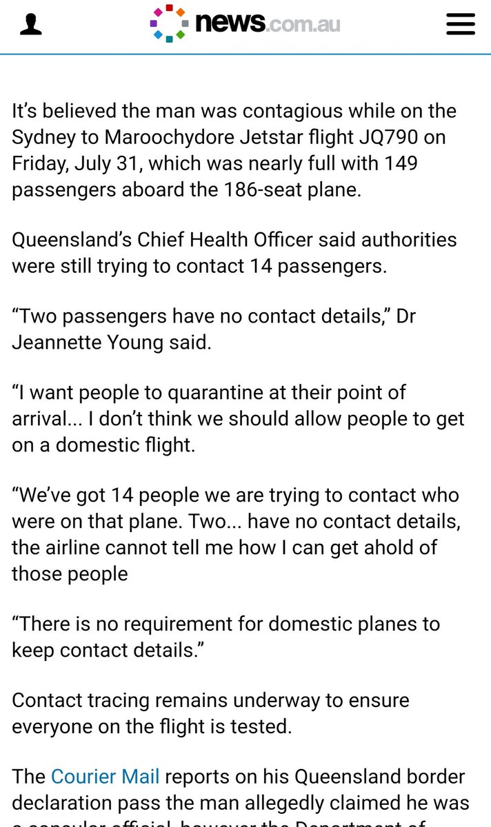 "I don't think now is the time to be granting exemptions", presumably about the decision not to name and shame this Toowoomba chap who has covid-19 and flew on a plane after lying about diplomatic immunity