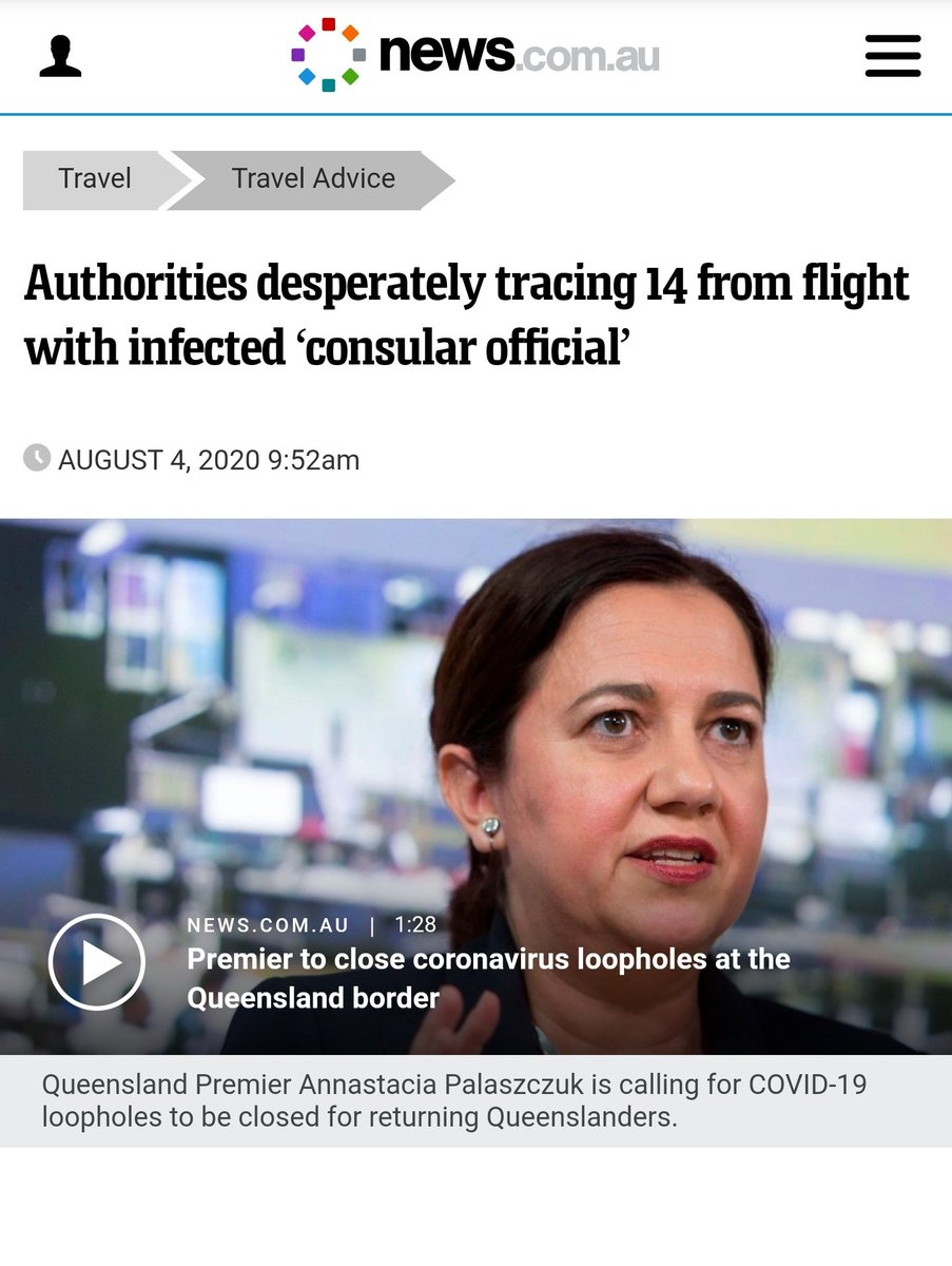 "I don't think now is the time to be granting exemptions", presumably about the decision not to name and shame this Toowoomba chap who has covid-19 and flew on a plane after lying about diplomatic immunity