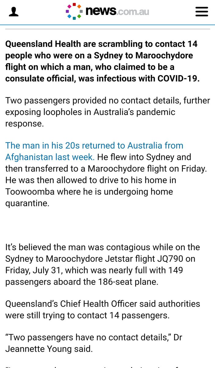 "I don't think now is the time to be granting exemptions", presumably about the decision not to name and shame this Toowoomba chap who has covid-19 and flew on a plane after lying about diplomatic immunity