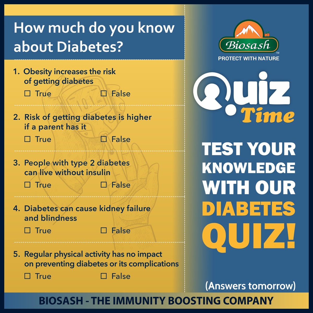 BiosashCo's tweet photo. It's quiz time! Lets check your knowledge about diabetes!

#quiz #Diabetes #Biosash https://t.co/9A7FLaqzYK