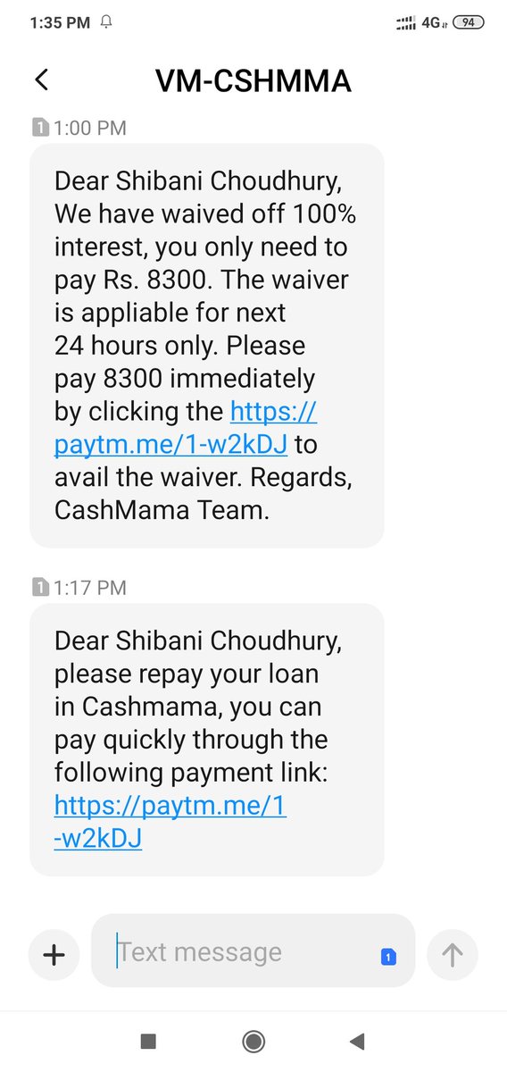 ShibaniChoudhu6's tweet photo. #OperationHaftaVasoooli 
#SaveThem Cashmama ka start ho gaya hai harrasment..cal karke bolte hai 5k loan liya tha 8k do with interest..dhamki dete hai msg karke relatives ko batayege..abhi v harrashment chalraha hai@Pravinkks @BanegaAb @ZeeBusiness @AnilSinghvi_ @RBI @Cashmama7 https://t.co/u1OJP07Q99