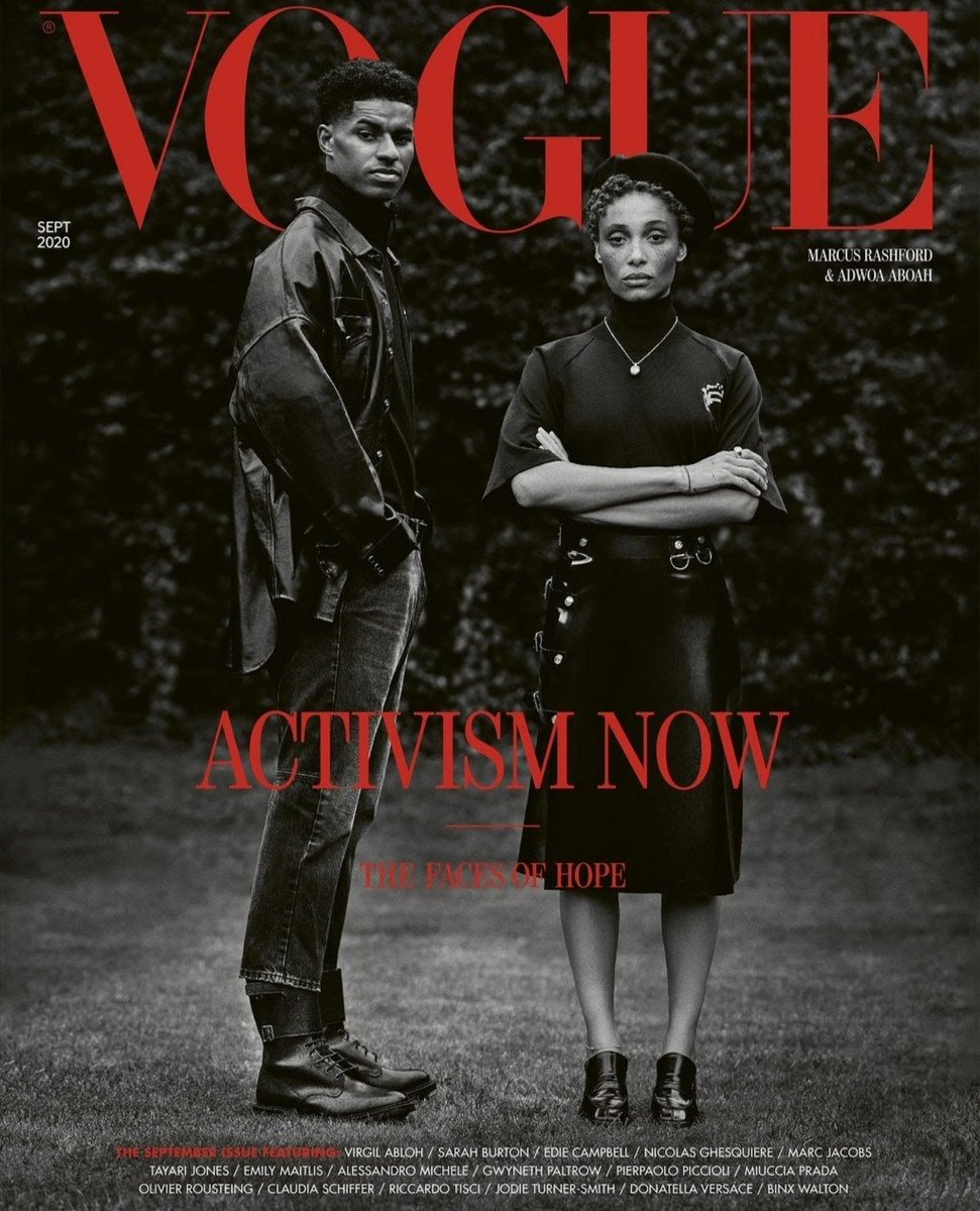 JaniceDeul's tweet photo. De @BritishVogue September Issue cover toont 20 activisten. Onder hen: voetballer Marcus Rashford, die kinderarmoede bestrijdt, en model & 'diversity advocate' Adwoa Aboah. Fotograaf is 1ste Zwarte man in 100+ jaar geschiedenis: Misan Harriman. Love. #Activismnow #Diversityrules https://t.co/THOUGqTplN