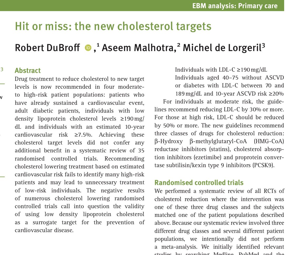 BREAKING NEWS!

New systematic review of drug trials including statins in <a href="/BMJ_EBM/">BMJ Evidence-Based Medicine</a> reveals no reduction in heart attacks or death from lowering LDL.

Let’s continue to expose the great cholesterol con. 

dailymail.co.uk/health/article…

press.psprings.co.uk/ebm/july/ebm11…