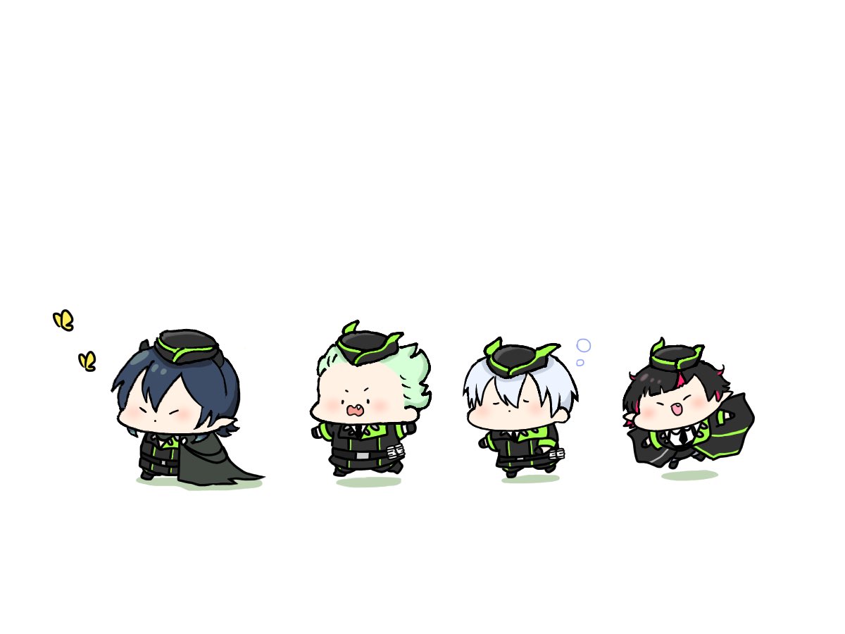 multiple boys black hair male focus chibi bug butterfly green hair  illustration images