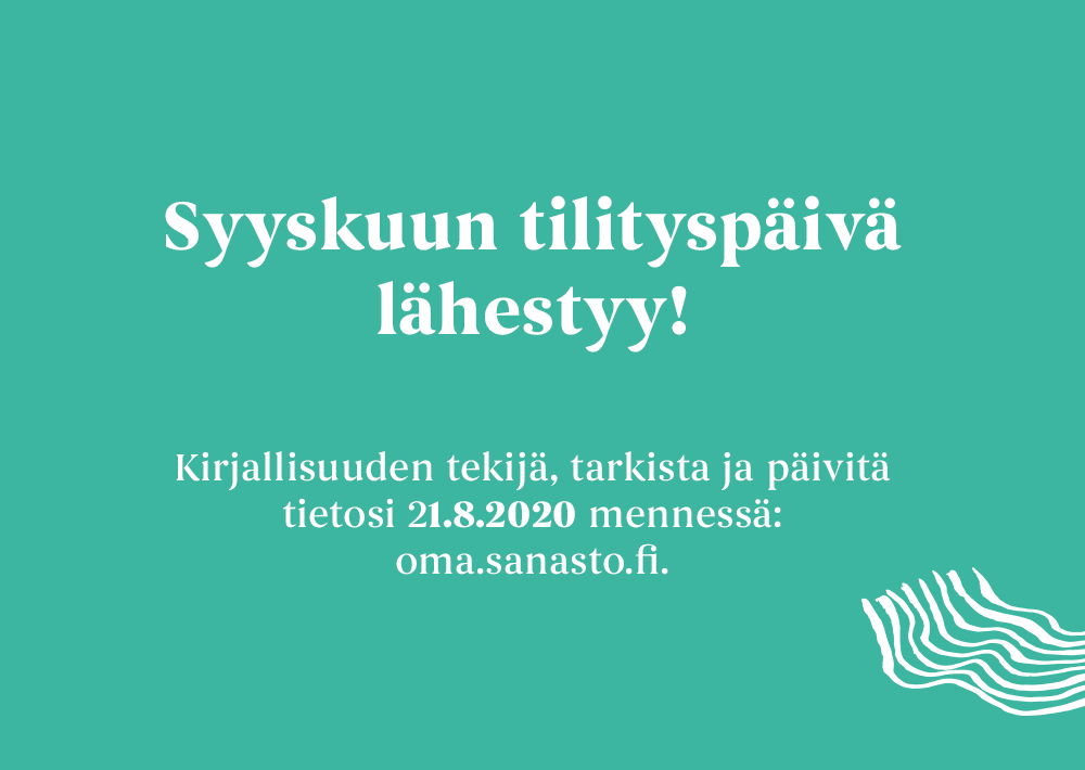 SanastoInfo's tweet photo. Syyskuun tilitys tulee! Kirjallisuuden tekijä, tarkista ja päivitä tietosi palvelussamme https://t.co/YVqMYACjsf 21.8. mennessä. Ma 7.9. tilitetään mm. esitys- ja julkaisukorvauksia. Lainauskorvauksia puolestaan tilitetään ensi kertaa vuoden päätilityksessä joulukuussa. #tilitys https://t.co/puoidvSXx8