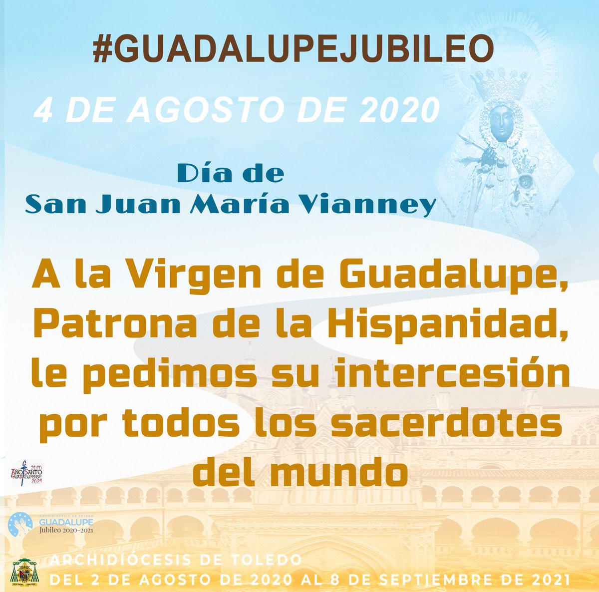 GuadalupeJubile's tweet photo. Hoy #4Agosto, día de #SanJuanMaríaVianney, #CuraDeArs, patrón de los párrocos, la intención general de #GuadalupeJubileo en la Misa de los peregrinos, es pedir a la #VirgenDeGuadalupe su intercesión por todos los sacerdotes del mundo 
Únete con tu oración 🙏 https://t.co/ub6b2Xi5Na