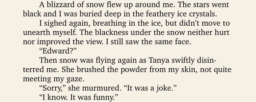 He spent ten pages planning Bella’s very detailed murder and that was fun but please note that vampires’ version of a snowball fight is literally being buried in snow