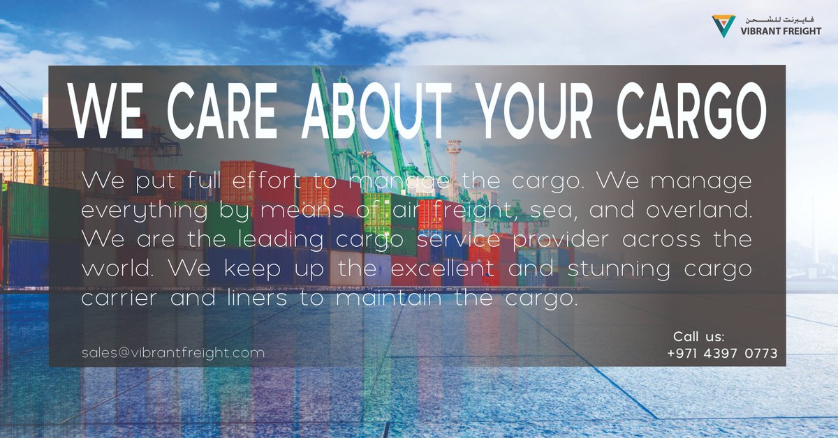 vibrantfreight's tweet photo. WE CARE ABOUT YOUR CARGO #VibrantFreight #Dubai, for more information Call us: +971 43970773 or sales@vibrantfreight.com.

#imports #exports #globalnetwork #cargo #logistics #freightforwarding #sales  #supply_chain #logisticscompany  #overland #airfreight #seafreight https://t.co/KM7XckJ4YM