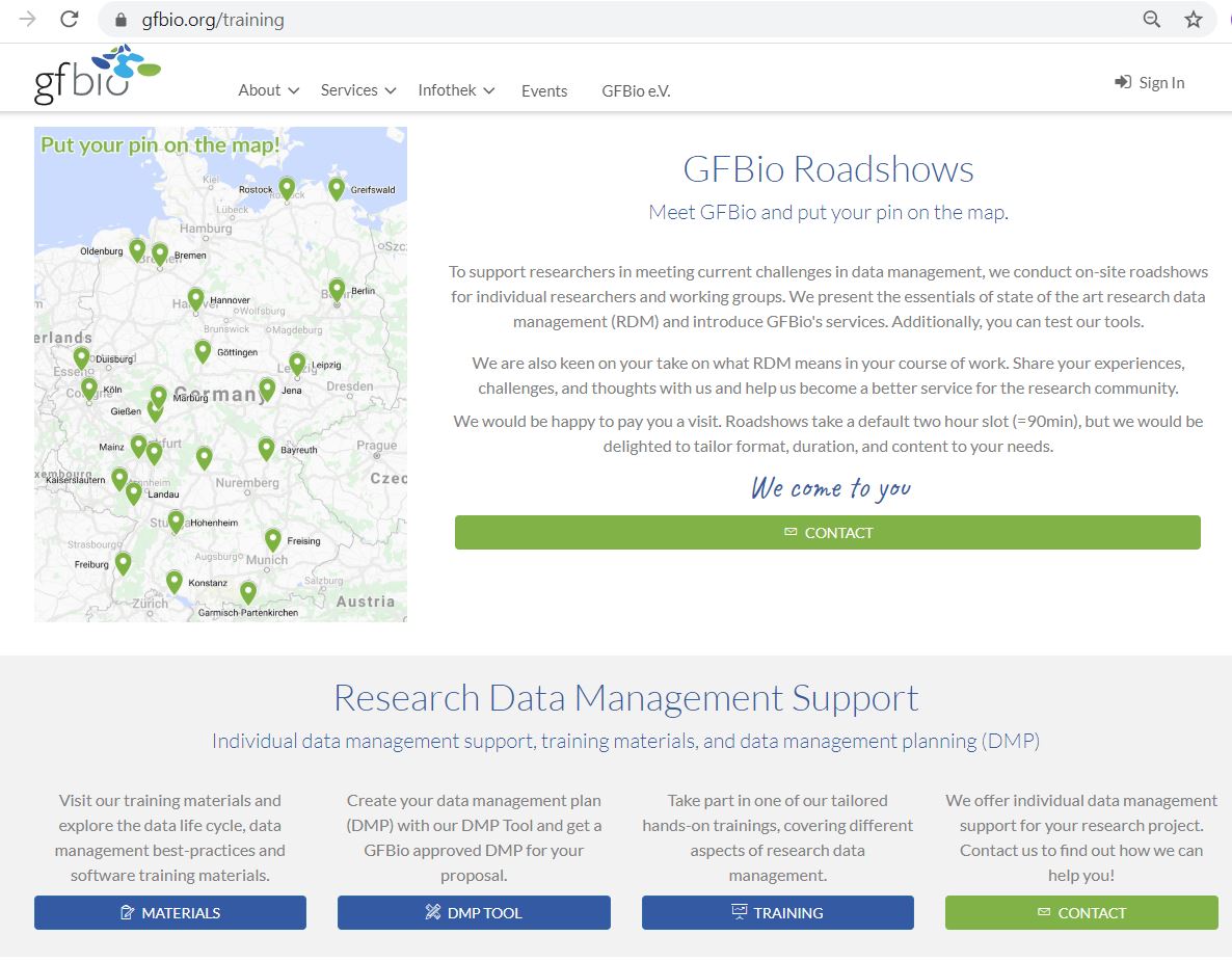 GFBio_eV's tweet photo. Do you find it challenging to manage your biological & environmental #researchdata ? We offer on-site roadshows and support for individual researchers & working groups. https://t.co/3MGOATX28z
“Book” a #GFBioRoadshow via https://t.co/FQmGkKkIR4 and put YOUR pin on on the map! https://t.co/mD2Ej12jLv